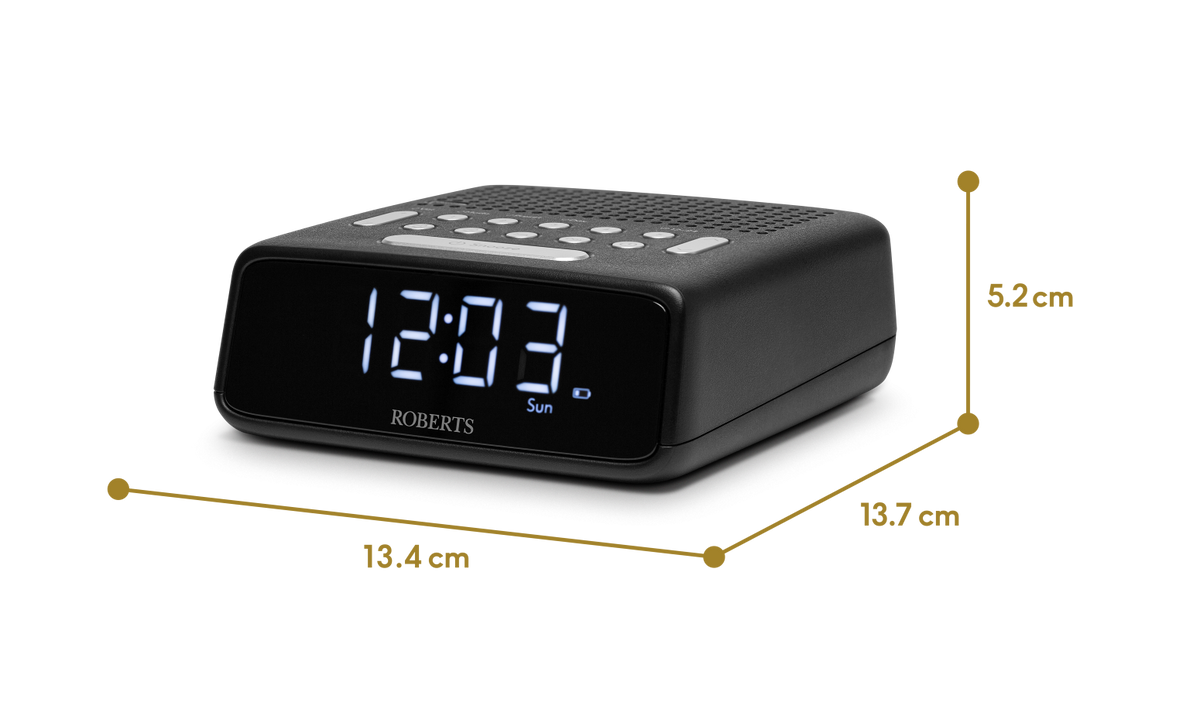 Roberts FM Alarm Clock Radio in Black with Digital Display | ORTUSFMBK | Available at Keans Claremorris