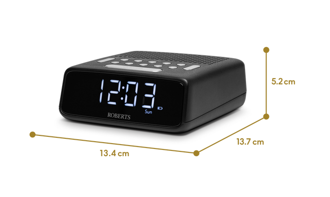 Roberts FM Alarm Clock Radio in Black with Digital Display | ORTUSFMBK | Available at Keans Claremorris