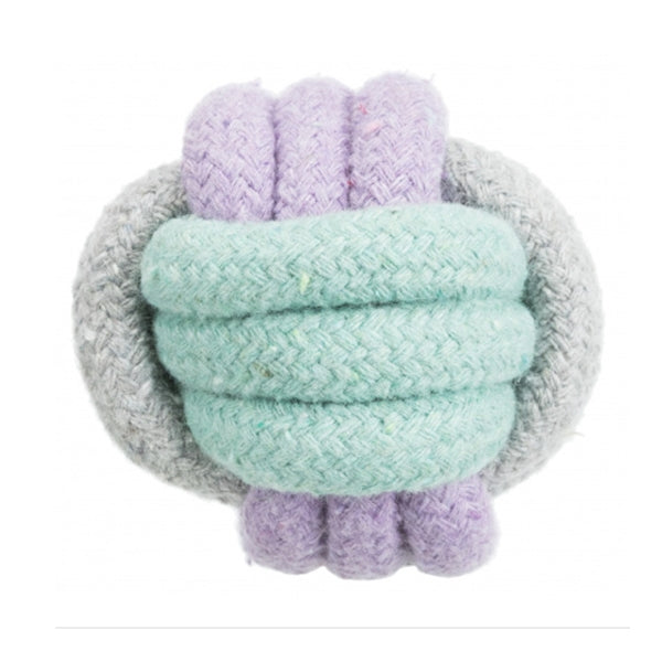 Rope Ball Junior Puppy dog toy by Keans Claremorris, cotton rope, massages gums, supports dental care, 6 cm, colorful design.