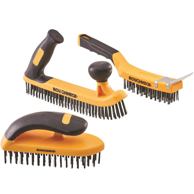 Roughneck 3 Piece Heavy Duty Wire Brush Set with carbon steel bristles and soft-grip handles – Keans Claremorris