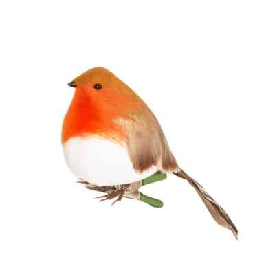 12cm Fat 'Reggie' Robin bird with clip, decorative ornament by Keans Claremorris