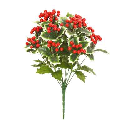 50cm Holly Berry Bush with 14 stems, festive greenery for decoration – available at Keans Claremorris.