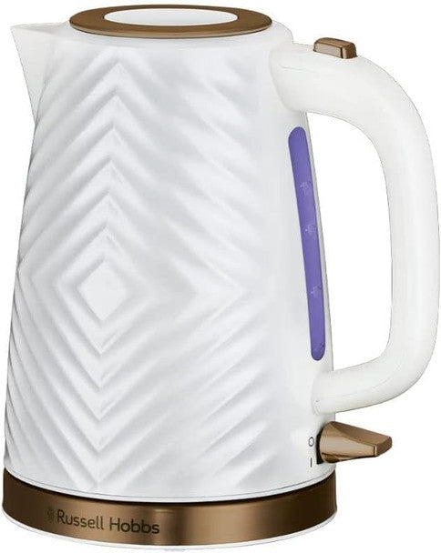 Russell Hobbs Groove White Electric Kettle 1.7L, 3000W, perfect pour spout, energy-saving – available at Keans Claremorris