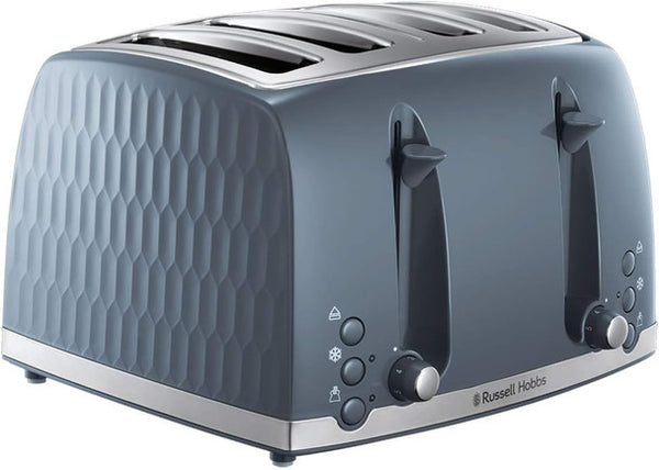 Russell Hobbs Honeycomb 4 Slice Grey Toaster with high lift, dual browning controls, textured design – Keans Claremorris