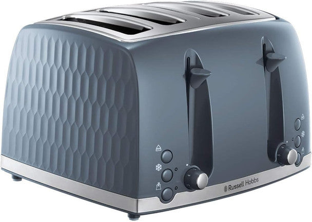 Russell Hobbs Honeycomb 4 Slice Grey Toaster with high lift, dual browning controls, textured design – Keans Claremorris