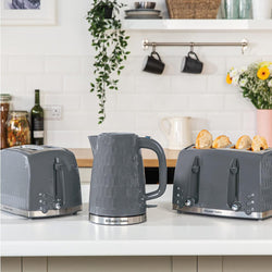 Russell Hobbs Honeycomb 4 Slice Grey Toaster 26073 with sleek design, available at Keans Claremorris.