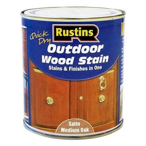 Rustins Quick Dry Outdoor Woodstain 1L Medium Oak Satin Finish with UV Protection – Keans Claremorris