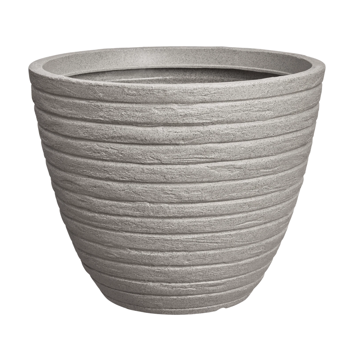 Light grey Andes 40cm flowerpot with textured horizontal ridges and a wide open top