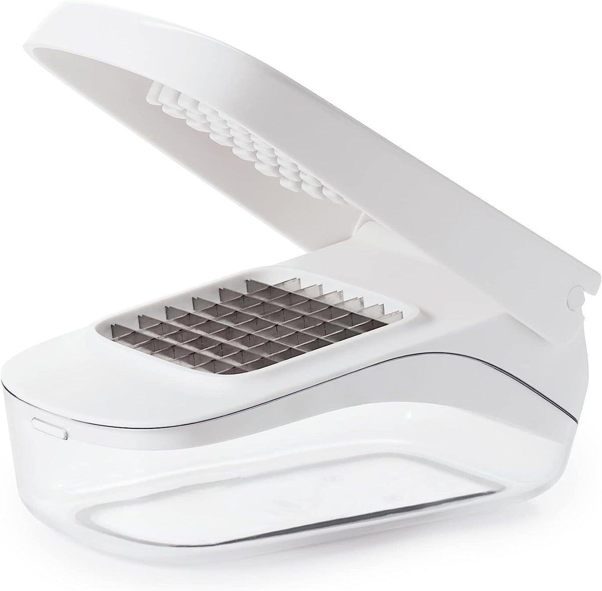 Oxo Vegetable Chopper with leverage lid and easy-pour opening, white, hand wash only – available at Keans Claremorris