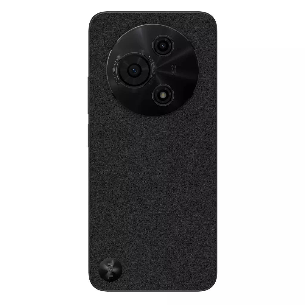 TCL 60 SE smartphone in black with textured back and circular triple camera module.
