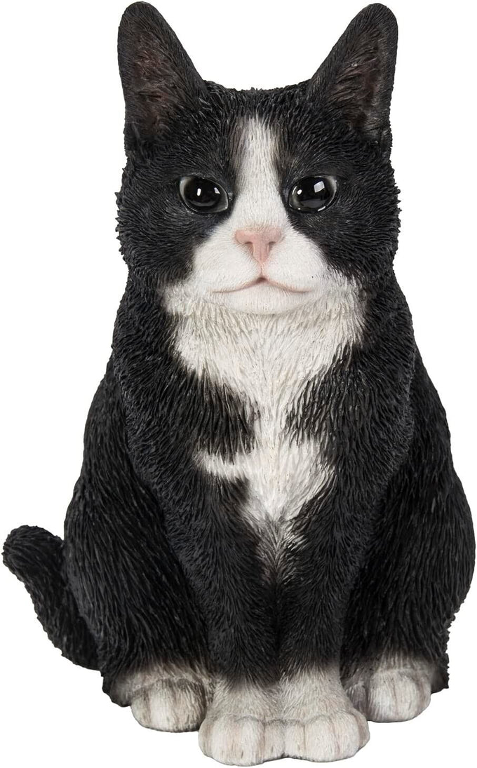 Vivid Arts black and white sitting cat statue, realistic resin garden décor, frost resistant, 19.5 cm tall – Keans