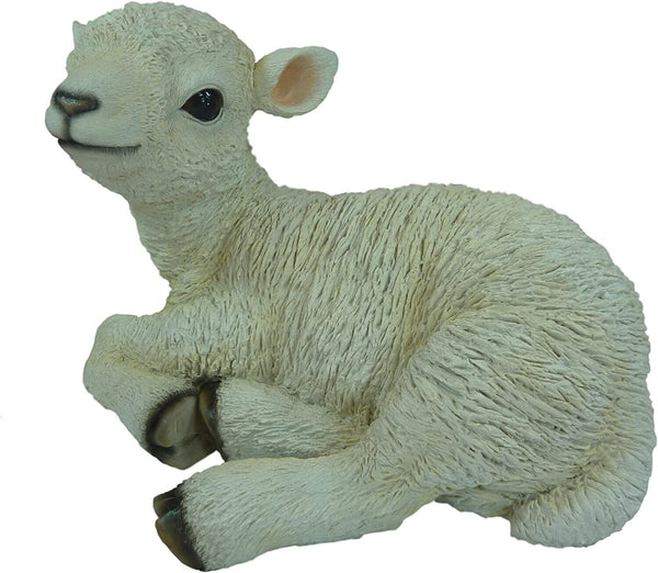White resin sitting lamb garden ornament, hand-finished, 23.5x15x15.3cm by Vivid Arts | Keans Claremorris