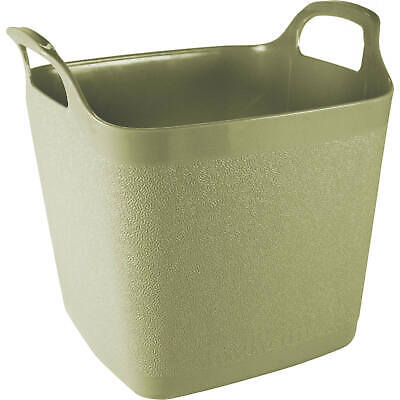 25L Square Flexi-Tub Sage Green with handles, stackable durable plastic storage tub for garden, home, and workplace – Keans