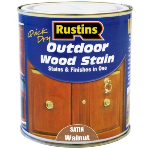 Rustins Walnut Satin Woodstain 2.5L, quick-dry, durable outdoor wood protection, touch dry 30 mins – Keans Claremorris