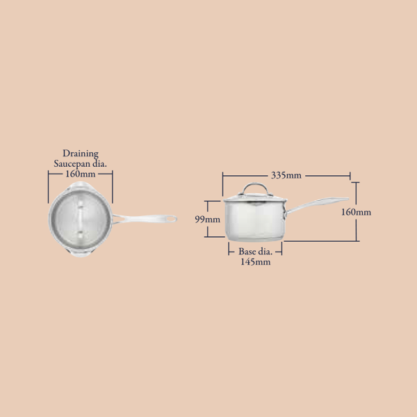 Stellar Profile 16cm 1.6L draining saucepan, stainless steel, durable design – available at Keans Claremorris
