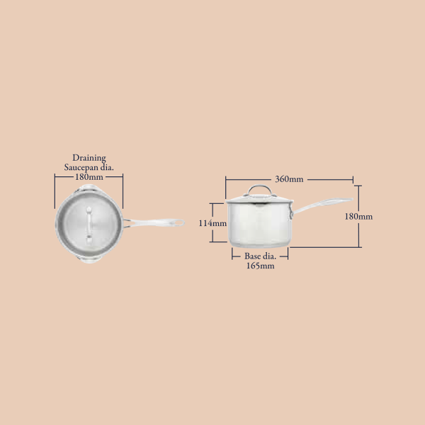 Stellar Profile 18cm 2.3L draining saucepan, stainless steel, durable cookware - Keans Claremorris