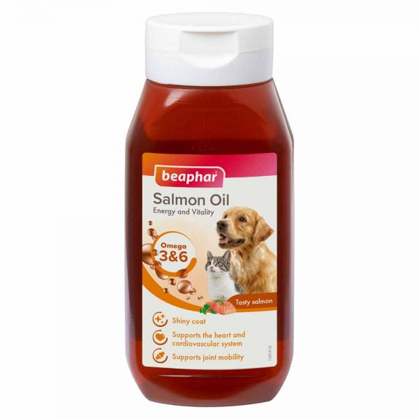 Beaphar Salmon Oil 500ml for cats and dogs, supports digestion, joints, heart health, and energy – Keans Claremorris.