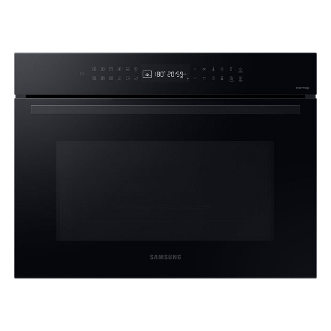 Samsung NQ5B4353FBK/U4 built-in 60cm combi microwave oven with dual fan, enamel interior, black glass – available at Kean’s