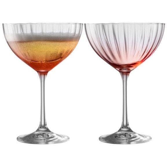 Pair of Erne blush champagne saucer glasses with stylish light lines, perfect for cocktails and celebrations - Keans