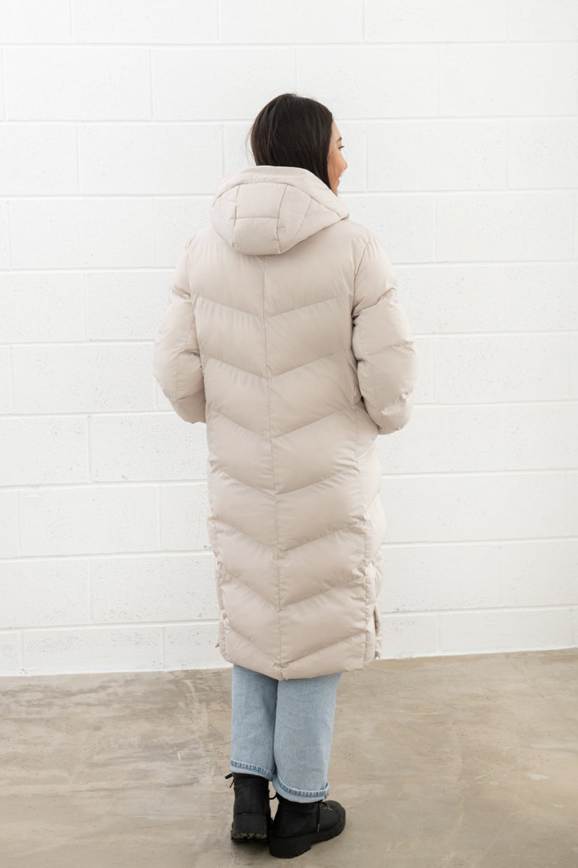 Savannah Ladies Long Coat in Irish Cream, stylish and warm outerwear by Keans Claremorris