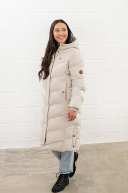 Savannah Ladies Long Coat in Irish Cream, stylish and warm outerwear from Keans Claremorris.