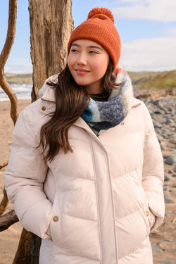 Savannah Ladies Long Coat in Irish Cream, padded 450g recycled fill, water repellent, hooded, relaxed fit – Keans Claremorris