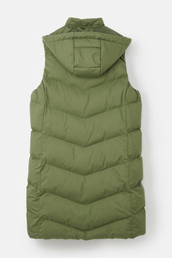 Savannah Ladies Long Olive Gilet, sleeveless jacket for women, stylish layering piece - Keans Claremorris