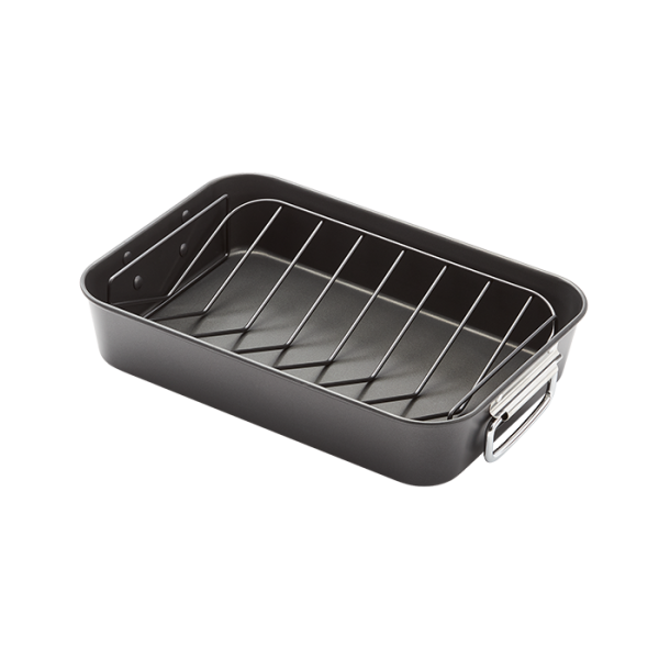 Stellar Eclipse 40x28x8cm roasting pan with rack, non-stick, rust-resistant, aluminised steel, oven and dishwasher safe –