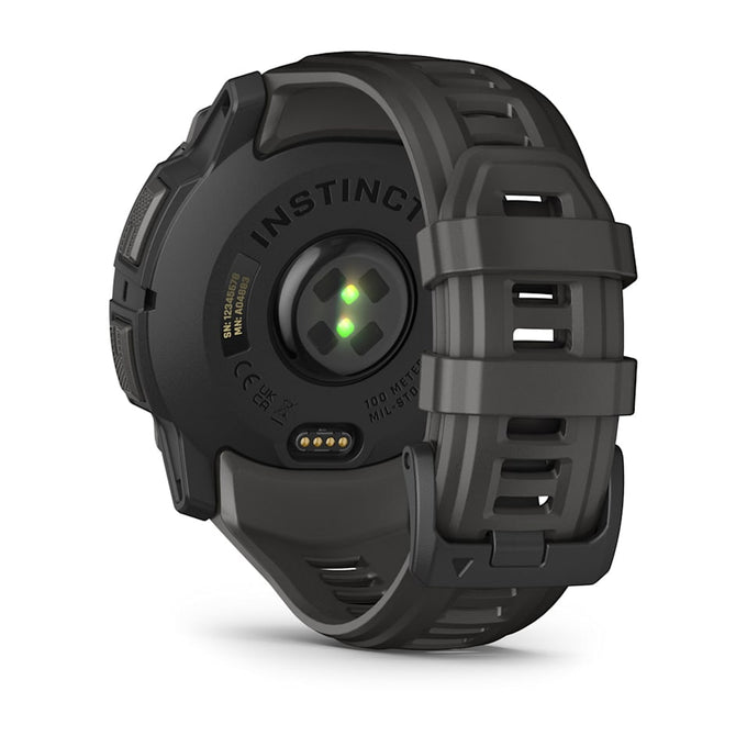 Garmin Instinct 3 50mm AMOLED smartwatch in black with charcoal band, available at Keans Claremorris.