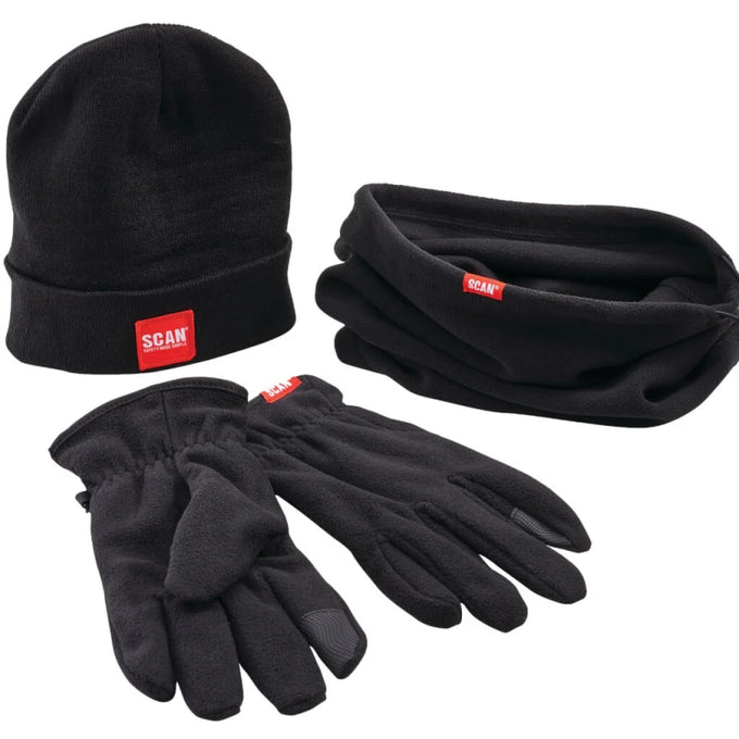 Scan 3pc Winter Workwear Pack with 3M Thinsulate Beanie, touchscreen fleece gloves, adjustable snood – Keans Claremorris