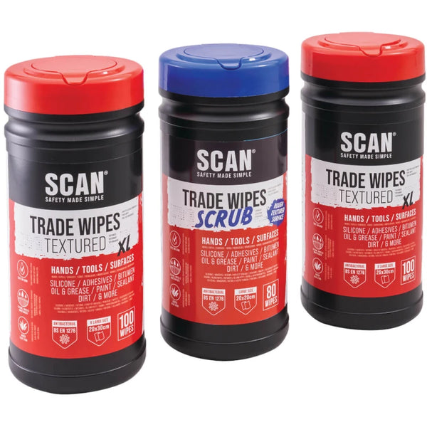 Scan Trade Cleaning Wipes 3pc pack with scrub, antibacterial, Aloe Vera infused for hands, tools, surfaces – Keans