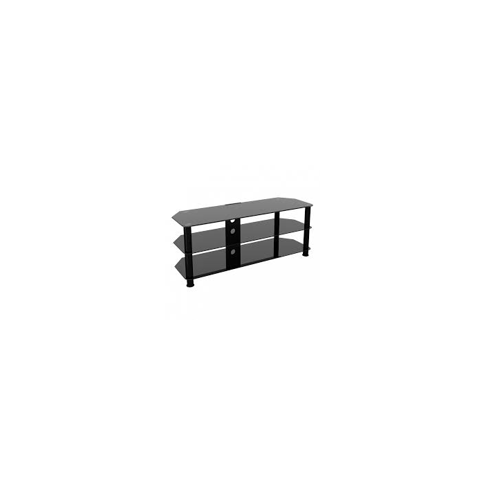 Black Alphason 1250mm corner glass TV stand with three shelves and cable management holes