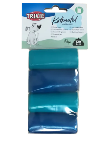 Dog Poop Bags Medium with Handles, 8 Rolls of 15 Bags, Fits All Dispensers – Keans Claremorris