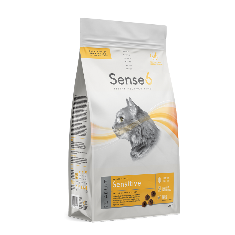 Sense6 Sensitive Adult Cat Food 400g with probiotics, turkey, salmon oil, cranberry for digestion & coat health – Keans