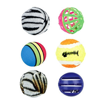 Assorted cat balls 3.5-4cm 6-pack with bell, plastic and plush lined, foam toys for cats - Keans Claremorris