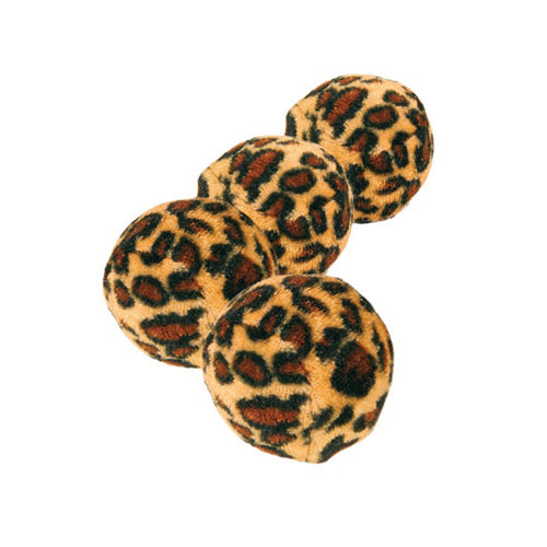Plush cat balls with leopard print and bells, 4cm diameter, set of 4 – Keans Claremorris pet toys