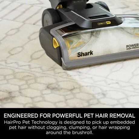 Shark Carpet Xpert PET PRO vacuum head on carpet, showing brushroll and pet hair removal feature.
