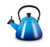 Le Creuset Kone Kettle 1.6L Marseille Blue, enamelled carbon steel, foldable handle, stovetop kettle – Keans Claremorris