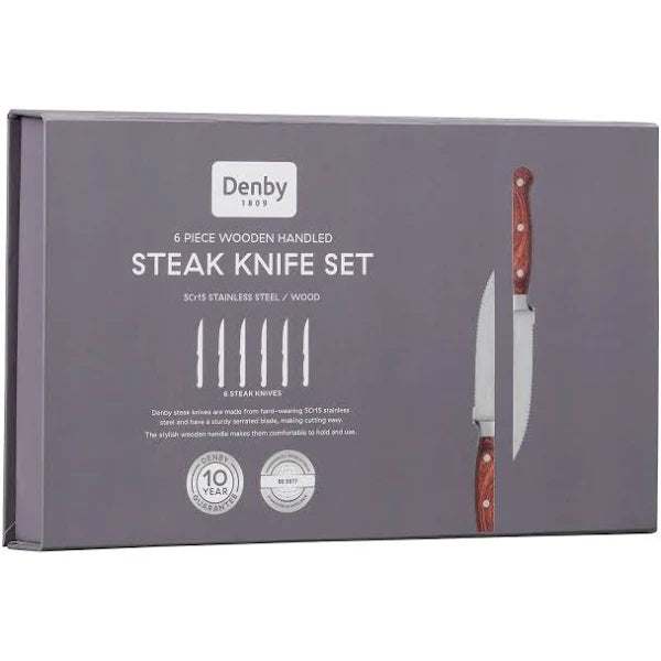 Denby Wooden Handle Steak Knife 6 Pce Set