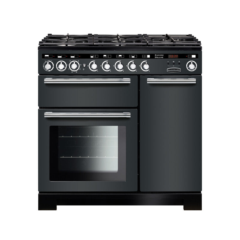 Rangemaster Encore Deluxe 90CM Dual Fuel Range Cooker in stainless steel - available at Keans Claremorris