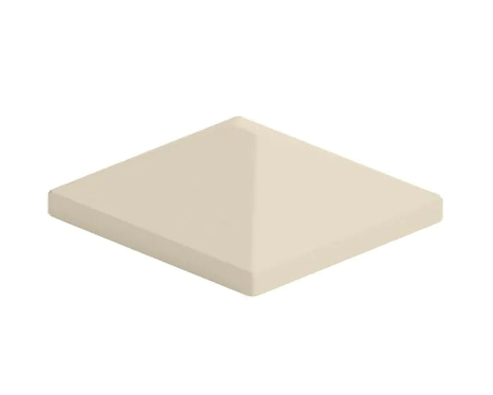 Buttermilk-colored SmartCap steel fence post cap with a smooth, pyramid-shaped top
