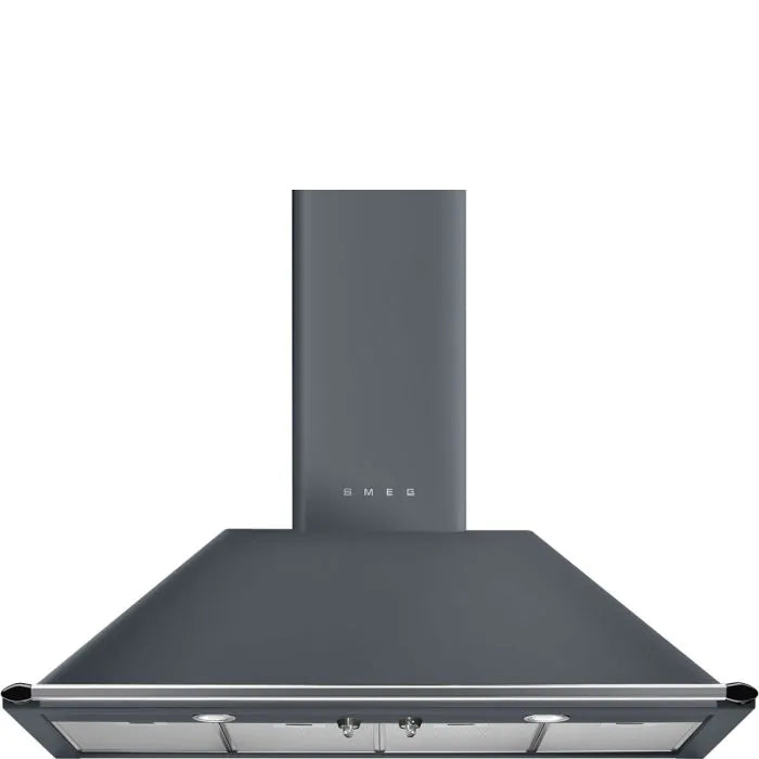 Smeg Victoria KT110GRE 110cm chimney hood in slate grey, powerful extraction, LED lights, dishwasher-safe filters – Kean’s