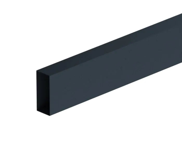 Anthracite Smart Fence Single Plinth, rectangular steel base trim with PVC coating, shown at an angle.