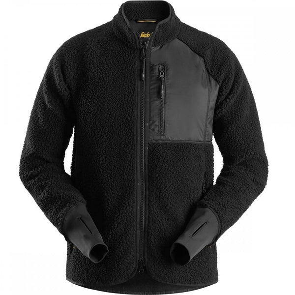 Snickers AW Pile Full Zip Jacket black medium, warm polyester workwear with zip pockets and thumb grip cuffs - Keans