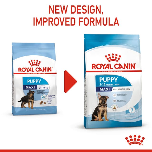 Royal Canin Maxi Puppy/Junior 15kg dog food bag for large breed puppies, available at Keans Claremorris.
