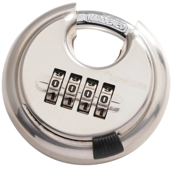 Square Defender 70mm Combination Discus Padlock, stainless steel, 4-dial keyless lock, high security, Keans Claremorris