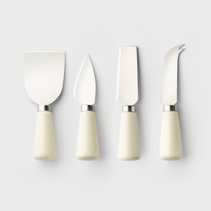 4 Piece Ceramic Cheese Set - Cream With Acacia Board Stag Print - Image 2