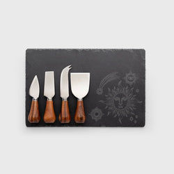 Four Piece Acacia Cheese Knife & Laser Engraved Cheese Board Set – Mystic