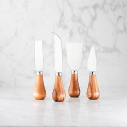 Four Piece Acacia Wood Cheese Knife & Round Charcuterie Board Set