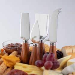 Four Piece Acacia Cheese Knife & Laser Engraved Cheese Board Set – Mystic